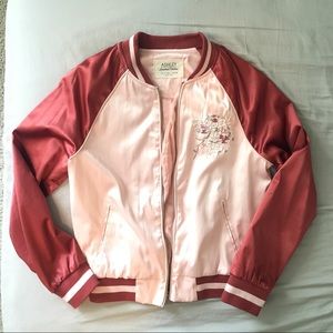 Pink embroidered bomber jacket